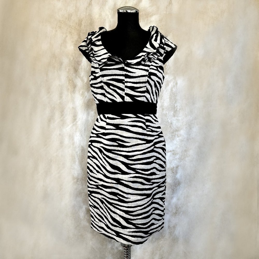 Kay Unger Black & White Zebra-Print Sheath Dress